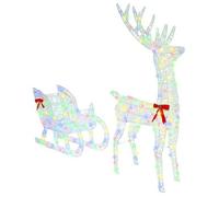 vidaXL Trineo tirado por Reno de Colores 70 x 26 x 129 cm Acrílico, Trineo Moderno, decoración de Reno Duradera, figurita navideña, Luces LED USB, Adorno acrílico Minimalista
