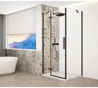TRINITY BLACK: Cabina de ducha rectangular de 1200x900 mm, con cristal transparente, para instalación en la esquina izquierda