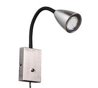 Trio, Aplique, Wanda 1xGU10, max.10,0 W Cuerpo: Metal, Níquel mate A:8,5cm, A:23,5cm, P:22,0cm Interruptor,Flexible,Montaje de la pared,IP20,Sin bombilla,FLEXConnect
