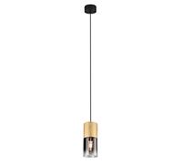 TRIO, Colgante, Robin 1xE27, max.28,0 W Cristal, Humo, Cuerpo: Metal, Bronce mate Ø:10,0cm, A:150,0cm IP20,Sin bombilla,Regulable en altura,Fuente de luz reemplazable por