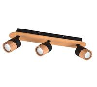 TRIO Lámpara de techo Aruni 801100332, metal negro mate, madera natural, excl. 3x GU10