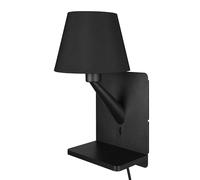 TRIO Leuchten Aplique COMFORT 262670132, metal negro mate, pantalla blanca, campo de carga inductivo, toma de carga USB