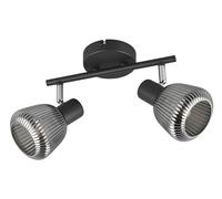 TRIO Leuchten Barra de focos TARIFA 862800232, Metal Negro Mate, Vidrio Cromado Vaporizado, excl. 2x E14
