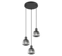 Trio Leuchten Colgante TARIFA 362830332, Metal Negro Mate, Cristal Cromado Vaporizado, excl. 3x E27