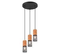 Trio Leuchten Tosh 304330332 - Lámpara de techo (metal negro mate, madera, 3 bombillas E27)