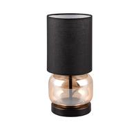 Trio Leuchten Lámpara de Mesa ELIO 517800113, Negro Metal Mate, Cristal Ámbar, Pantalla de Tela Negra, excepto 1x E27