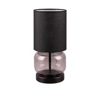 TRIO Leuchten Lámpara de Mesa ELIO 517800154, metal negro mate, cristal ahumado, pantalla negra, excl. 1x E27