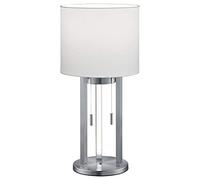 Trio Leuchten Lámpara de mesa LED Tandori 575410207, metal y níquel mate, pantalla de tela blanca, foco no incluido, 1 bombilla E27, varillas, incluye 3 bombillas LED de 5 W