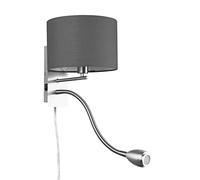 Trio Leuchten Lámpara de pared Hotel 271170211, níquel mate, pantalla de tela gris, incluye 1 bombilla LED de 3,1 W, no incluye 1 bombilla E14, conmutable por separado, brazo de lectura flexible, Flex