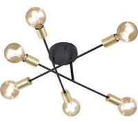 Trio Leuchten - Lámpara de techo industrial moderna, negra con detalles en latón, 6 luces - Sydney | Salón | Dormitorio | Cocina - Acero. Otros: Compatible con tecnología LED, casquillo E27