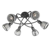TRIO Leuchten Plafón TARIFA 662800632, Metal Negro Mate, Vidrio Cromado Vaporizado, excl. 6x E14