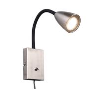 Trio, Aplique, Wanda 1xGU10, max.10,0 W Cuerpo: Metal, Níquel mate A:8,5cm, A:23,5cm, P:22,0cm Interruptor,Flexible,Montaje de la pared,IP20,Sin bombilla,FLEXConnect