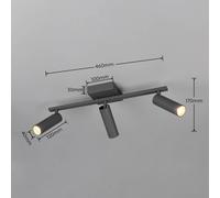 Trio Lighting Downlight Dara, longitud 46 cm, antracita, metal, 3 luces.