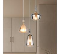 Trio Lighting Lámpara colgante Aldea, Ø 28 cm, blanco/ámbar/cromo, cristal, 3 luces.