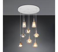 Trio Lighting Lámpara colgante Aldea, Ø 60 cm, blanco/ámbar/cromo, cristal, 8 luces.