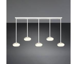 Trio Lighting Lámpara colgante LED Tarsia, blanco mate, longitud 161 cm, cristal, 5 luces.