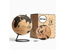 TRIPVEA® - Globo terráqueo negro con corcho (dimensión 24 cm) que gira en soportes metalizados- Globos terráqueos grandes para decorar y marcar viajes- Mapa interactiva para niños