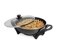 Tristar PZ-9130 Wok eléctrico, uso versátil, 33 cm de diámetro, 4,5 L de capacidad, libre de BPA, 240⁰ C de temperatura máxima, termostato regulable, tapa de cristal, 1500 W