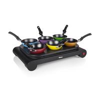 Tristar Set wok para 6 personas con sartenes de colores - Parrilla eléctrica multifunción con moldes para pancakes, revestimiento antiadherente, ideal para cenas familiares y reuniones sociales