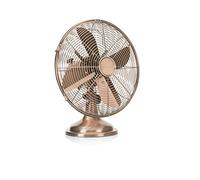 Tristar VE-5970 Ventilador de mesa metálico retro, 30 centímetros de diámetro y oscilante 85°, 3 velocidades, motor de cobre, ángulo ajustable 20°, 58,6 dB, asa integrada, acabado bronce, 35 W