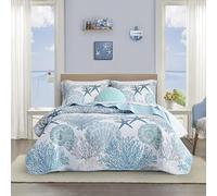 Tritard Juego de edredón costero de 3 Piezas, tamaño King, edredones Reversibles de Microfibra con 2 Fundas de Almohada, Ropa de Cama de Playa, Colcha náutica, Juego de edredón de Verano para Todas
