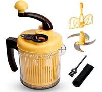 Triturador manual de cocina Unyqoos® con manivela, 2,4 litros – 4 cuchillas de acero inoxidable, 3 niveles, batidor, separador de huevos y escurreplatos para verduras, carne, frutas, ajo