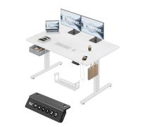 TRIUMPHKEY Mesa Escritorio Elevable Eléctrica 140x80cm, Escritorio Elevable con Cajón de Tela Plegable, Mesa Elevable Escritorio de Doble Travesaño y Panel de Control con USB para Carga,Blanco