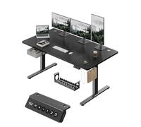 TRIUMPHKEY Mesa Escritorio Elevable Eléctrica 160x80cm, Escritorio Elevable con Cajón de Tela Plegable, Mesa Elevable Escritorio de Doble Travesaño y Panel de Control con USB para Carga,Negro