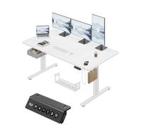 TRIUMPHKEY Mesa Escritorio Elevable Eléctrica 160x80cm, Escritorio Elevable con Cajón de Tela Plegable, Mesa Elevable Escritorio de Doble Travesaño y Panel de Control con USB para Carga,Blanco