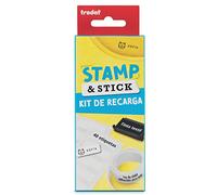 Trodat Kit de recarga para Sello Stamp and Stick - con 40 etiquetas resistentes al agua, 1 m cinta adherible para ropa y 1 cartucho tinta textil negra