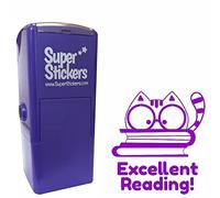 Trodat Sello para profesores, sello de educación, sellos de recompensa para la escuela, excelente gato de lectura, tamaño de impresión aprox. 23 x 23 mm, tinta violeta