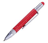 Troika Bolígrafo multitarea (pequeño), regla de centímetro/pulgada, destornillador plano, punta roja, bolígrafo (rojo), mina negra, incluye 2 minas de repuesto, aluminio/latón/acero, color rojo mate