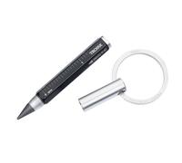 TROIKA Lápiz multitarea y llavero con punta de escritura infinita (aproximadamente 20 km de longitud de escritura) - Endless to go - Regla de centímetros/pulgadas - Aluminio - Negro Plata, negro y