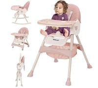 Trona Bebé Evolutiva 3 en 1, Plegable, Reclinable, Doble Bandeja Desmontable, con Ruedas Universales, 3 Respaldos Ajustables y Cinturón de Seguridad de 5 Puntos, Para Bebés a partir de 6 Meses, Rosa