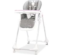 Trona CHEF con Ruedas para Bebé - Altura y Respaldo Reclinables, Bandeja Doble Extraíble, Arnés 5 Puntos, Plegado Compacto, Textil Lavable - Conejito Rosa Asalvo