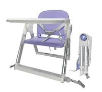Trona Portátil Plegable Premium para Bebé 2 en 1, Elevador de Silla con Correas de Fijación, 4 Alturas, Bandeja Extraíble, Bolsa de Transporte, 6-36 Meses, hasta 15 kg (LILA + PLATA)