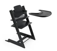 Trona Tripp Trapp de Stokke (Negra) con Bandeja Stokke (Blanco) - Incluye Silla Tripp Trapp, Baby Set 2 para Niños de 6 a 36 Meses y Bandeja - Ajustable y Fácil de Limpiar