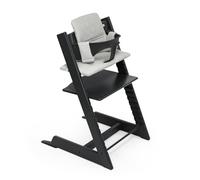 Trona Tripp Trapp de Stokke (Negra) con Cojín Clásico OCS (Nordic Grey) - Incluye Silla Tripp Trapp, Baby Set 2 para Niños de 6 a 36 Meses y Cojín - Ajustable, Ergonómica y Fácil de Limpiar