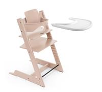 Trona Tripp Trapp de Stokke (Rosa Sereno) con Bandeja Stokke (Blanco) - Incluye Silla Tripp Trapp, Baby Set 2 para Niños de 6 a 36 Meses y Bandeja - Ajustable y Fácil de Limpiar