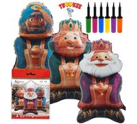 TROOKEE - Decoracion Navidad - Globos Reyes Magos Metalizados de 110 cm con Inflador Bidireccional Incluido - Pack 3 Globos: Melchor, Gaspar y Baltasar - Ideales Para Poner Junto al Árbol de Navidad