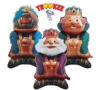 TROOKEE - Decoracion Navidad - Globos Reyes Magos Metalizados de 110 cm - Pack 3 Globos: Melchor, Gaspar y Baltasar - Ideales para poner con el Árbol de Navidad - Regalos Navideños - Balloons Xmas