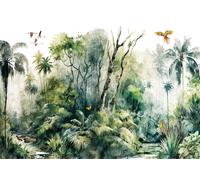 Tropical Selva Pájaros Papel Mural Verde Fácil de Aplicar Naturaleza Art Bedroom