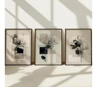 TROYSINC Juego de 3 cuadros abstractos de alta calidad, pósteres modernos de flores, color beige y gris, murales en estilo Japandi y Scandi para salón o dormitorio, sin marco (50 x 70 cm)