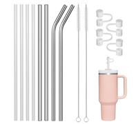 TRUEIN 8 pajitas reutilizables para vasos Stanley de 40 oz, pajitas de plástico de 30 cm con 2 cepillos de limpieza y 4 tapas de paja, pajitas de acero inoxidable para Stanley Adventure Quencher