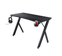Trust Gaming GXT 712 Dynamus Mesa 120 x 60 cm, Escritorio Gaming con Portavasos y Soporte para Auriculares, Sistema de Gestión de Cables, Patas Metálicas, Mesa Ordenador PC Gamer Oficina, Negro