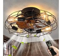 TRUYOK Ventilador Techo con Luz y Mando a Distancia Vintage Industrial Plafon de Techo con Ventilador Silencioso E27 Ventilador de Techo con Lámpara Jaula de Retro para Comedor Dormitorio, Negro
