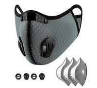 Trymway Máscara Deportiva para Ciclismo, Antipolvo, con 3 Filtros de Carbón Activado y 2 Válvulas, Gris