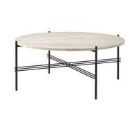 TS Mesa de Centro Exterior Redonda Ø80 Blanco Travertino/ Negro