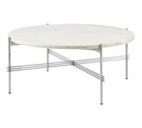 TS Mesa de Centro Redonda Ø80 Acero Pulido/Travertino Blanco