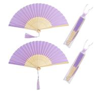 TSKDKIT 2 Pcs Abanicos de Mano Plegable Púrpura, Abanicos de Tela con Borla y Bolsa de Abanico, Abanicos Boda para Invitados para Refrescarse en Verano Boda Favor Decoración de Baile